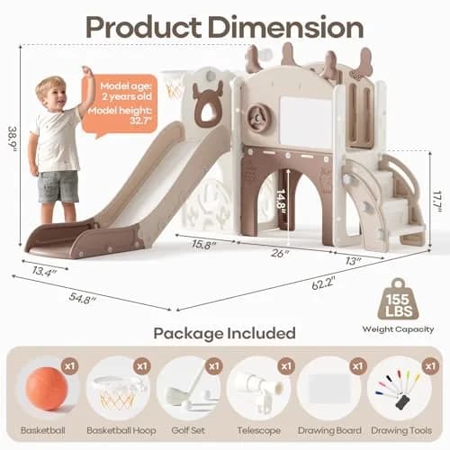 mloong Toddler Slide 11 in 1 Kids Play Set | Indoor & Outdoor with Basketball & Drawing (54×62×39in) thumbnail 6