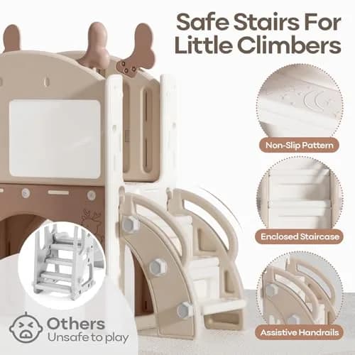mloong Toddler Slide 11 in 1 Kids Play Set | Indoor & Outdoor with Basketball & Drawing (54×62×39in) thumbnail 7