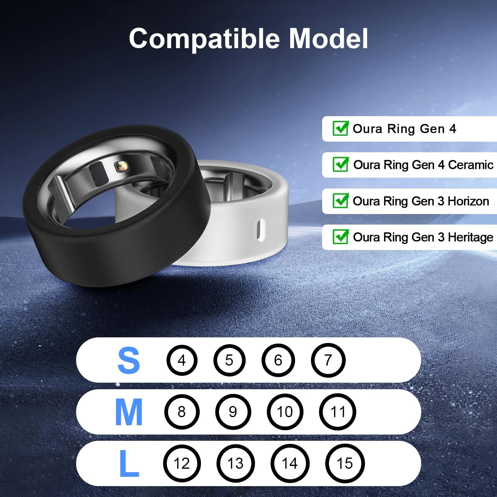 ZOOROO 6-Pack Oura Ring Silicone Covers for Gen 3/4 Smart Rings | Sizes M (8/9/10/11) | 2 Black, 2 Clear, 1 Star, 1 Cactus Green - view 2