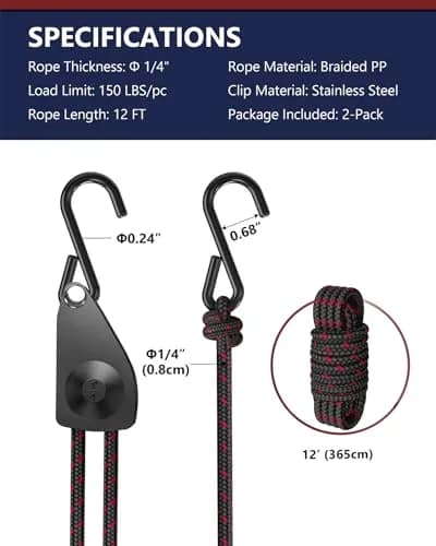 VIPARSPECTRA 1/4" Heavy Duty Adjustable Rope Hangers 2 Pack, 12FT Tie-Down | 150 lbs Capacity Per Ratchet thumbnail 7