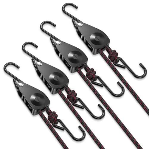 VIPARSPECTRA 1/4" Heavy Duty Ratchet Tie Down Straps, 12FT Rope Hangers (4-Pack, Black) | 150 lbs WLL Per Ratchet thumbnail 1