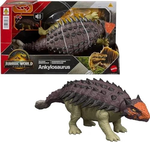 Mattel Jurassic World Rebirth Wild Roar Dinosaur Toy, 9.6 inch | Posable Ankylosaurus with Attack & Sound thumbnail 1