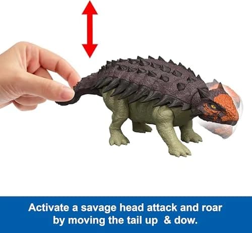 Mattel Jurassic World Rebirth Wild Roar Dinosaur Toy, 9.6 inch | Posable Ankylosaurus with Attack & Sound thumbnail 3