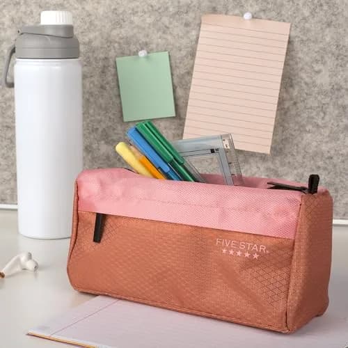 Five Star Pencil Pouch, Pen Case, 9-Pocket Zipper Organizer, Pink/Terracotta | Durable School Storage thumbnail 7