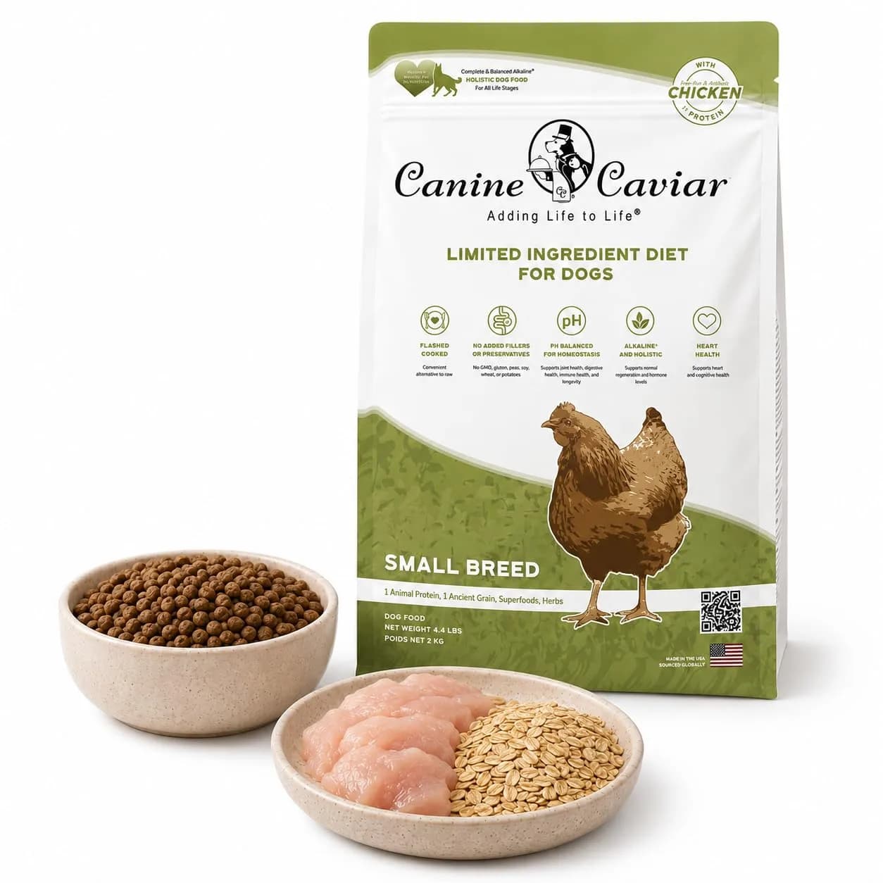 Canine Caviar Small Breed Dry Dog Food Chicken & Whole Ground Oats 22 lb | Grain-Free, pH Balanced — Chicken & Whole Ground Oats