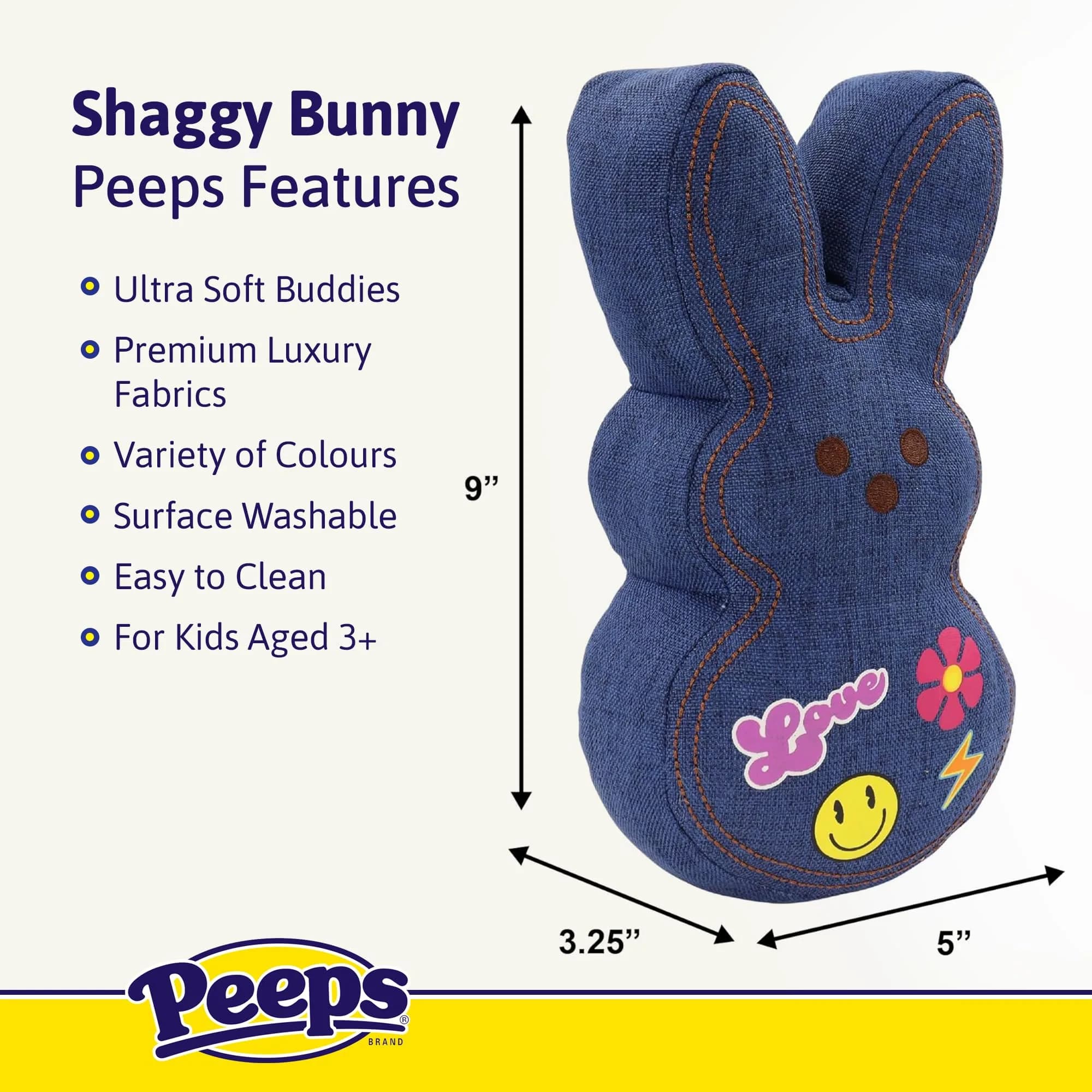 Animal Adventure 9" Dark Blue Denim Shaggy Bunny Peeps Plush | Easter Basket Stuffed Animals for Kids - view 3