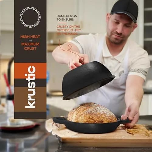 Krustic Enameled Cast Iron Dutch Oven for Sourdough Bread | 6 Quart Round Pot with Lid | 10 Inch Black thumbnail 4