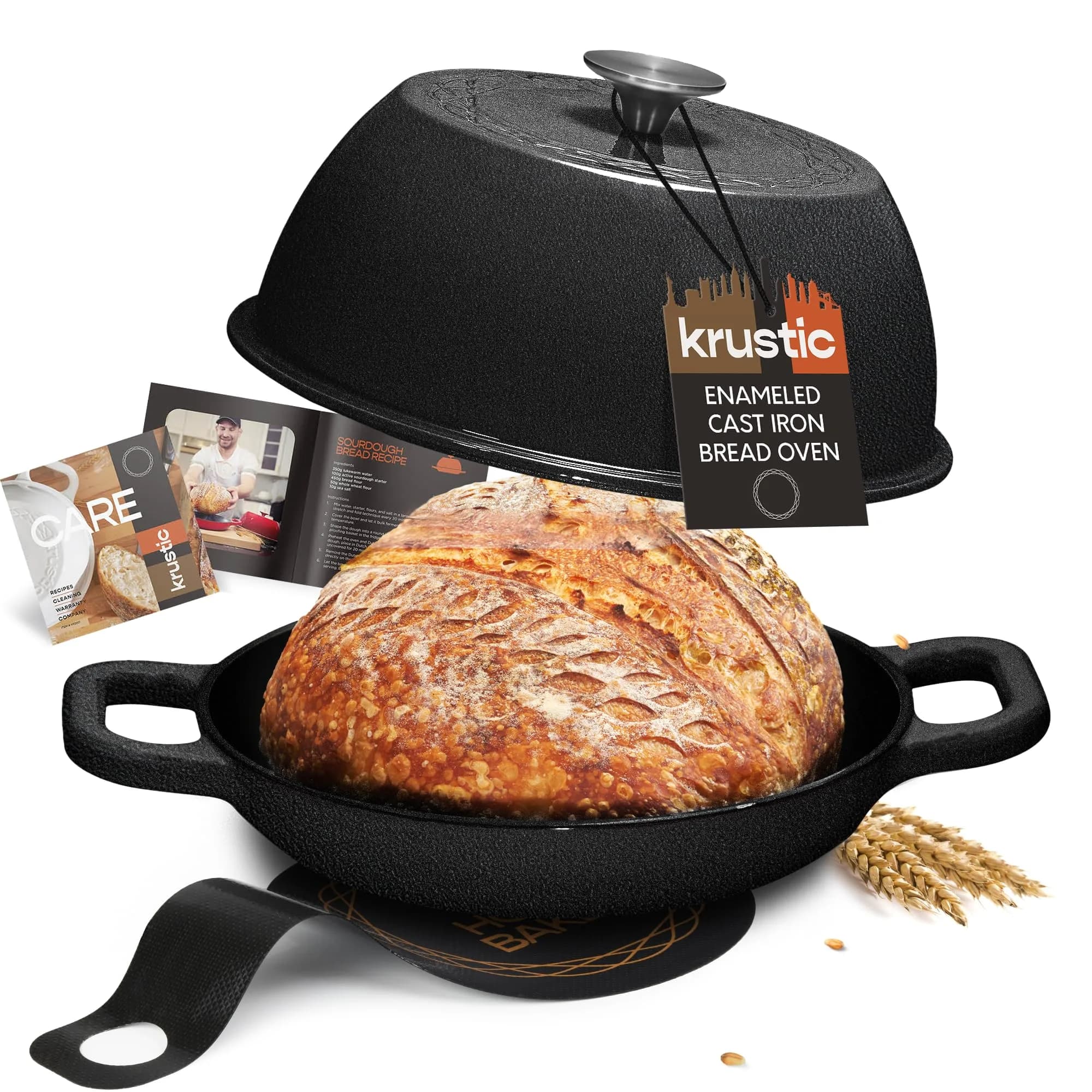Krustic Enameled Cast Iron Dutch Oven for Sourdough Bread | 6 Quart Round Pot with Lid | 10 Inch Black - main product image