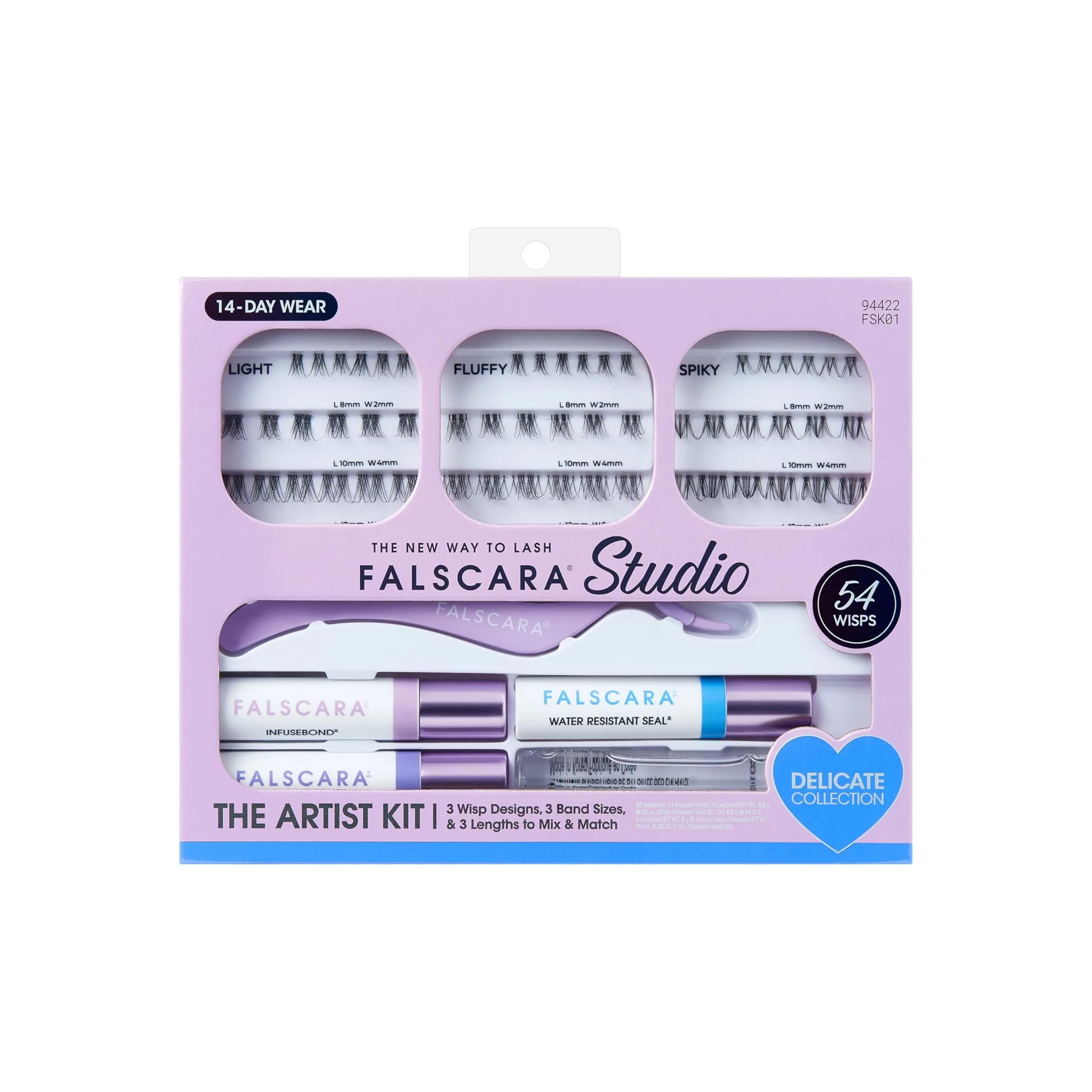 FALSCARA False Eyelash Kit | 54 Stackable Clusters, Water-Resistant, Delicate, 8-12mm — Black