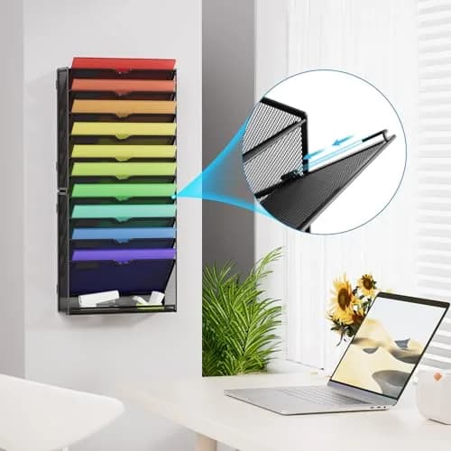 Marbrasse 11-Tier Hanging Wall File Organizer Black | Mesh Wall Mount Paper Sorter for Office Home Documents thumbnail 5