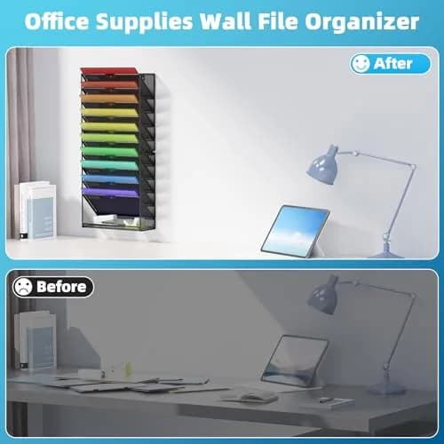 Marbrasse 11-Tier Hanging Wall File Organizer Black | Mesh Wall Mount Paper Sorter for Office Home Documents thumbnail 6