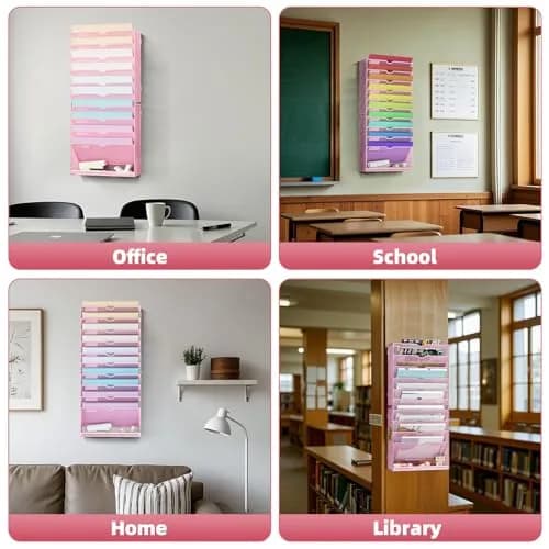 Marbrasse 11-Tier Hanging Wall File Organizer Pink | Metal Mesh Document Holder for Office & Home thumbnail 7