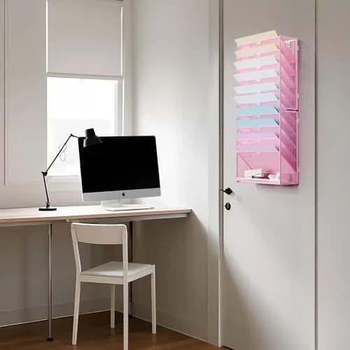 Marbrasse 11-Tier Hanging Wall File Organizer Pink | Metal Mesh Document Holder for Office & Home thumbnail 4