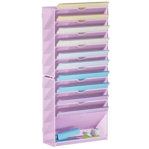 Marbrasse 11-Tier Wall File Organizer Purple | Great for Office Home & School Papers — Dark Purple