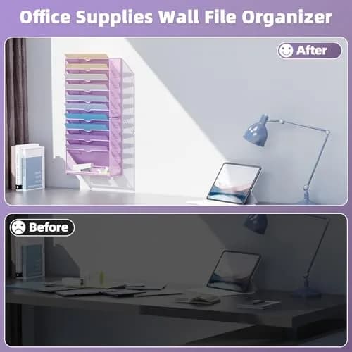 Marbrasse 11-Tier Wall File Organizer Purple | Great for Office Home & School Papers thumbnail 6