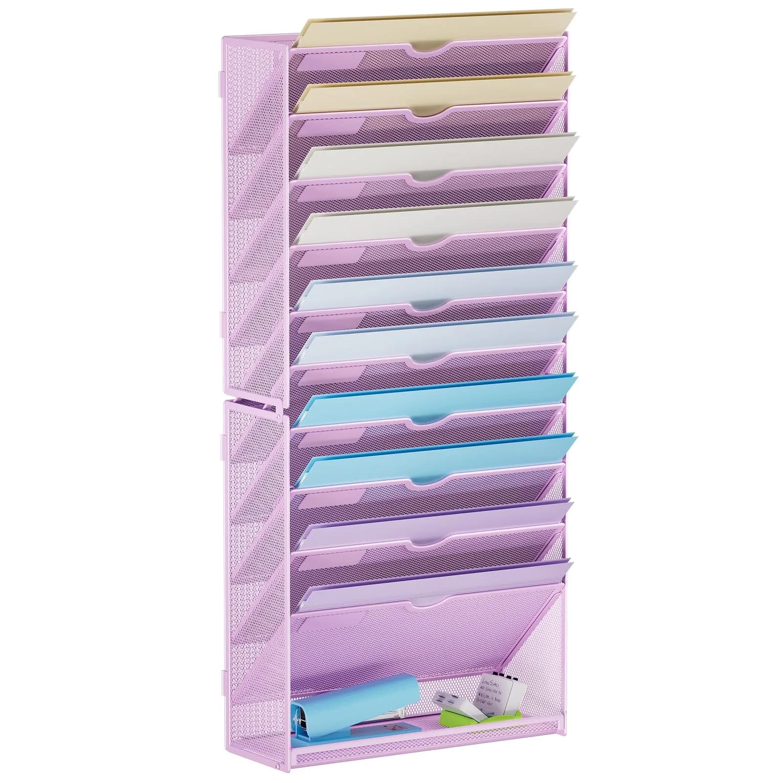 Marbrasse 11-Tier Wall File Organizer Purple | Great for Office Home & School Papers