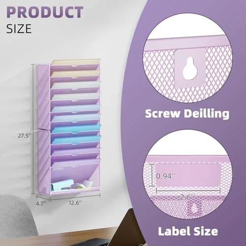 Marbrasse 11-Tier Wall File Organizer Purple | Great for Office Home & School Papers thumbnail 2