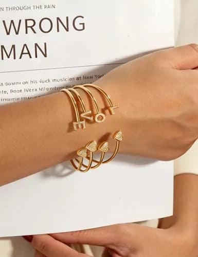WFYOU Initial Gold Bracelets for Women 14k Gold Plated Adjustable | Personalized Elegant Jewelry thumbnail 2
