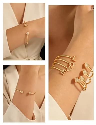 WFYOU Initial Gold Bracelets for Women 14k Gold Plated Adjustable | Personalized Elegant Jewelry thumbnail 3
