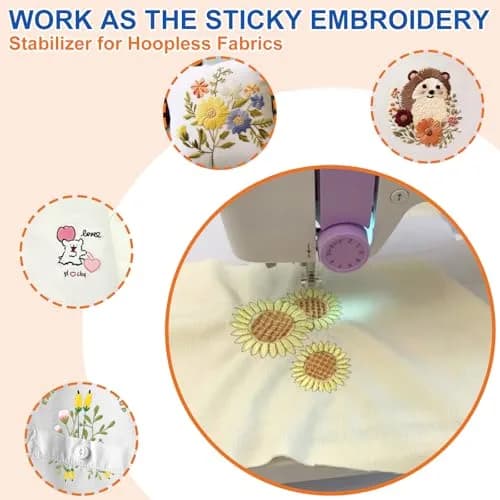 FURWEY Water Soluble Stabilizer for Embroidery,8PCS 8.5x11,Self Adhesive | Wash Away, Printable & Versatile thumbnail 7