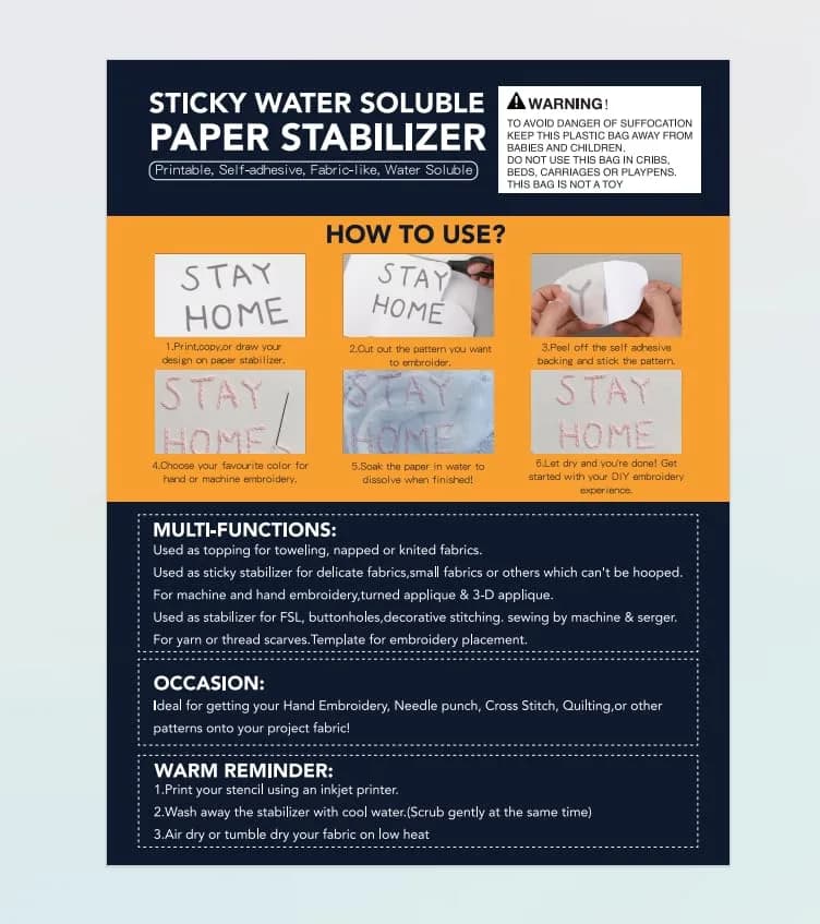 FURWEY Water Soluble Stabilizer for Embroidery,8PCS 8.5x11,Self Adhesive | Wash Away, Printable & Versatile thumbnail 9