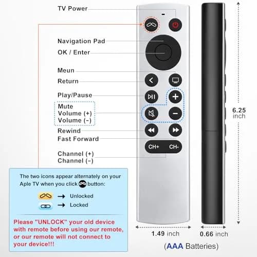 LOUTOC Replacement Remote Control for Apple TV 4K/HD (1st-3rd Gen) | Infrared Universal Remote thumbnail 4