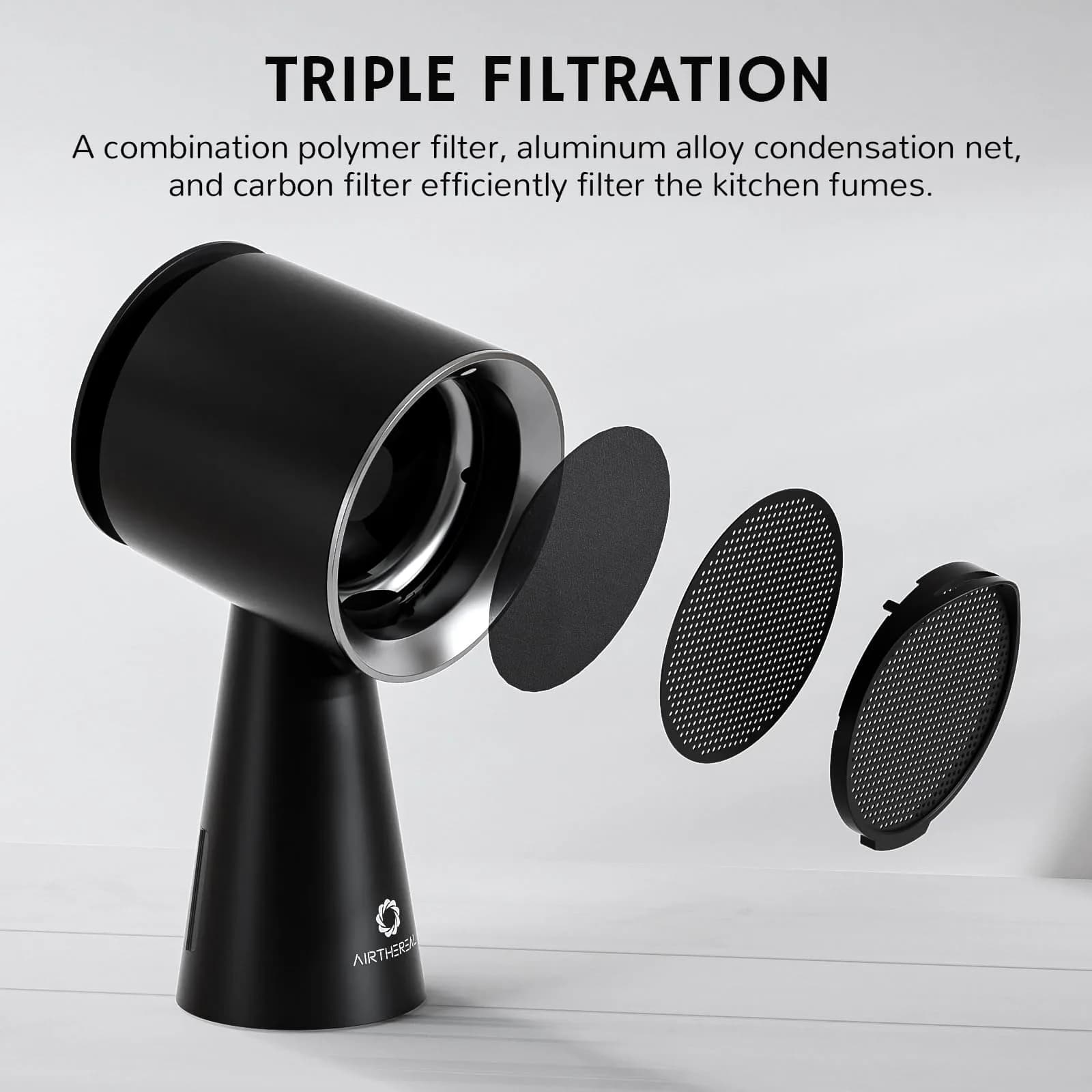 AIRTHEREAL Rechargeable Portable Range Hood RH180B Black, Battery Powered Desktop Exhaust Fan with 3-Fan Speeds and Large Oil Collection Cup for RV Cooking thumbnail 7