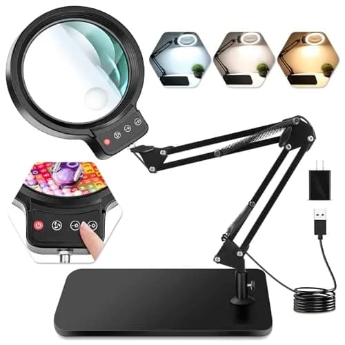 HQGZQL 10X 30X Large Magnifying Glass with Light and Stand | 5-inch Lighted Magnifier, 72 LED, Dimmable, Hands-Free Desk Lamp thumbnail 1