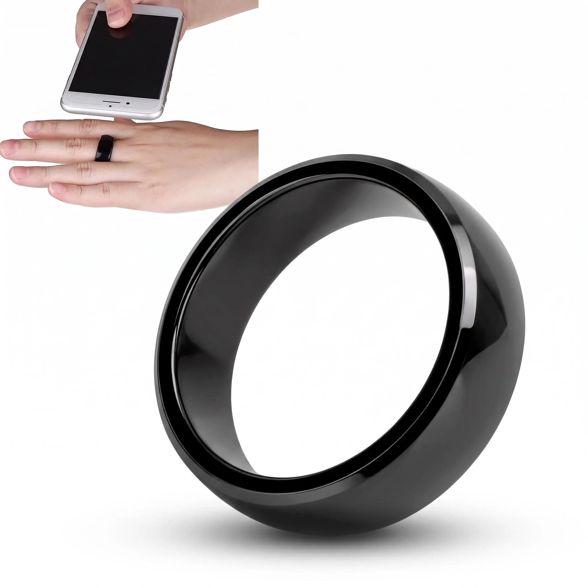 GOWENIC NFC Smart Ring Ceramic NFC Finger Ring | Wearable Access Control & Payment (approx. 2.56in/65mm)
