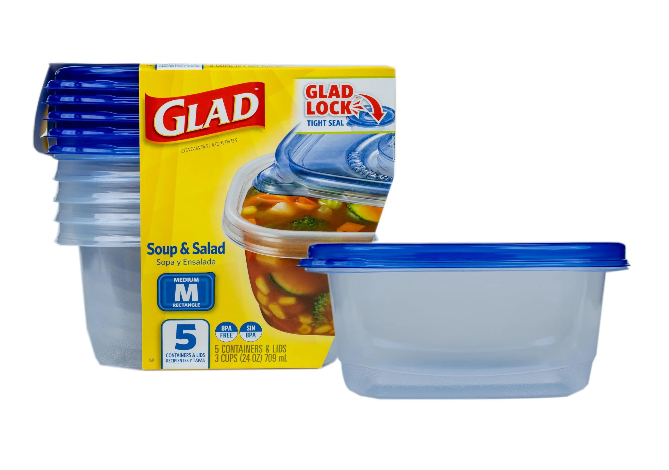 Glad Medium Rectangle Food Storage Containers 24 Oz | Leak-Resistant, Microwave & Dishwasher Safe — Blue