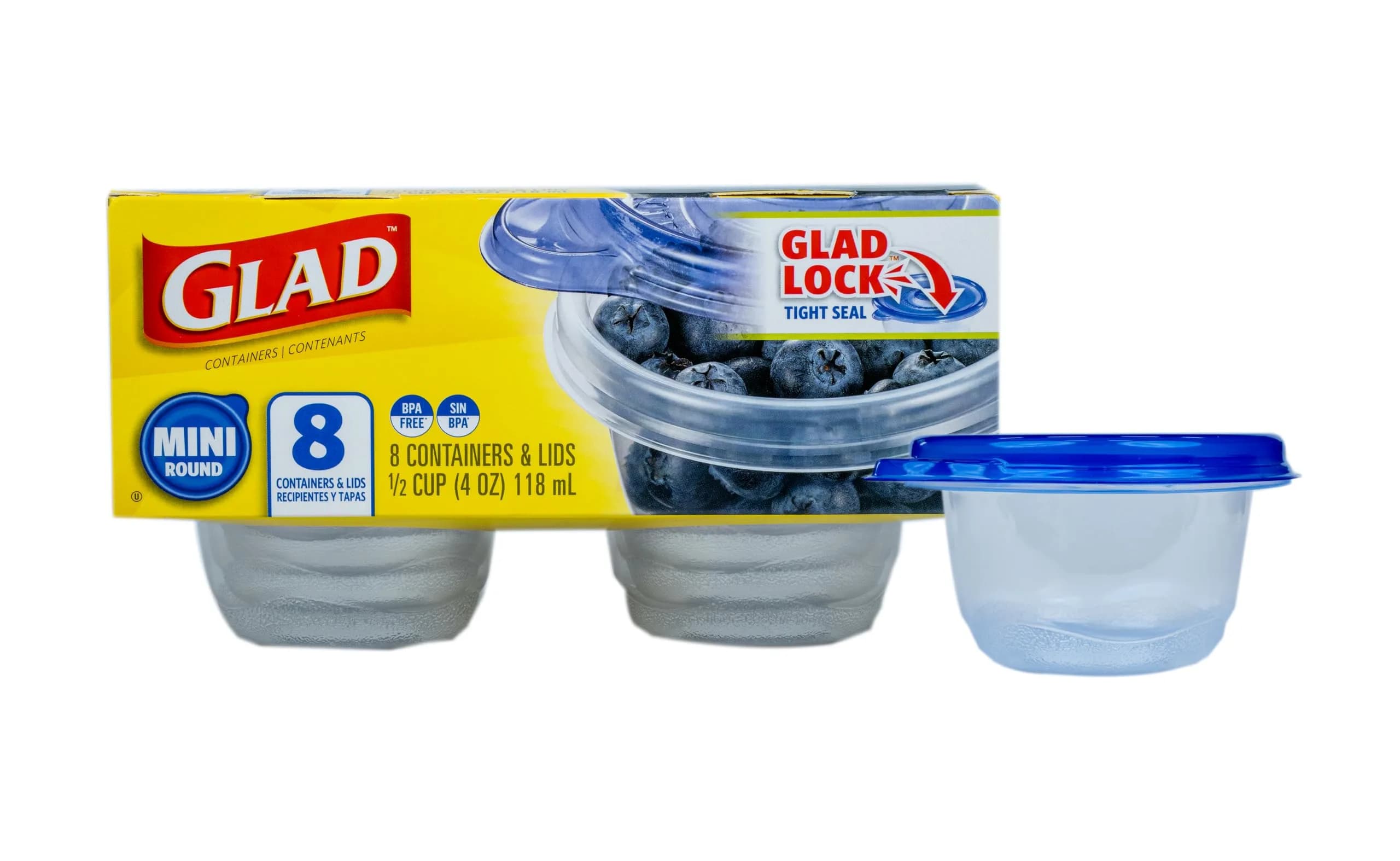 Glad GladWare To-Go Medium Rectangle Snack Containers, 24 Oz (710 ml) with Dressing Cup, 6-Pack | Airtight & Leak-Resistant for Salads & Snacks — 4 oz / Round