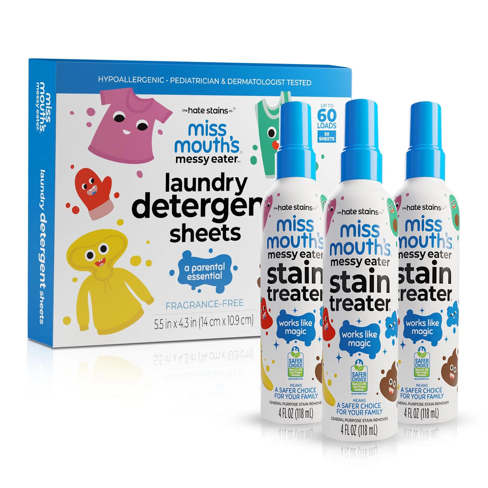 Miss Mouth’s Messy Eater Stain Remover Spray & Detergent Sheet Bundle | On-the-Go Cleaning Essentials - main product image