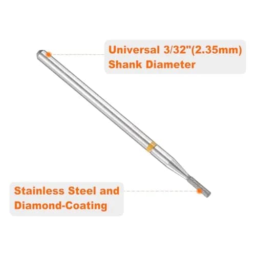 HARFINGTON Diamond Grinding Bit 1.35mm Cylinder Head 2.35mm Shank 5mm Length (10pcs, 325-400 Grits) | For Ceramic, Glass, Stone, Metal & Nails thumbnail 4