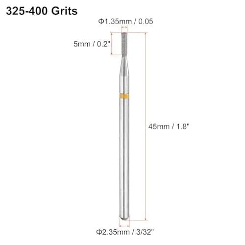 HARFINGTON Diamond Grinding Bit 1.35mm Cylinder Head 2.35mm Shank 5mm Length (10pcs, 325-400 Grits) | For Ceramic, Glass, Stone, Metal & Nails thumbnail 2