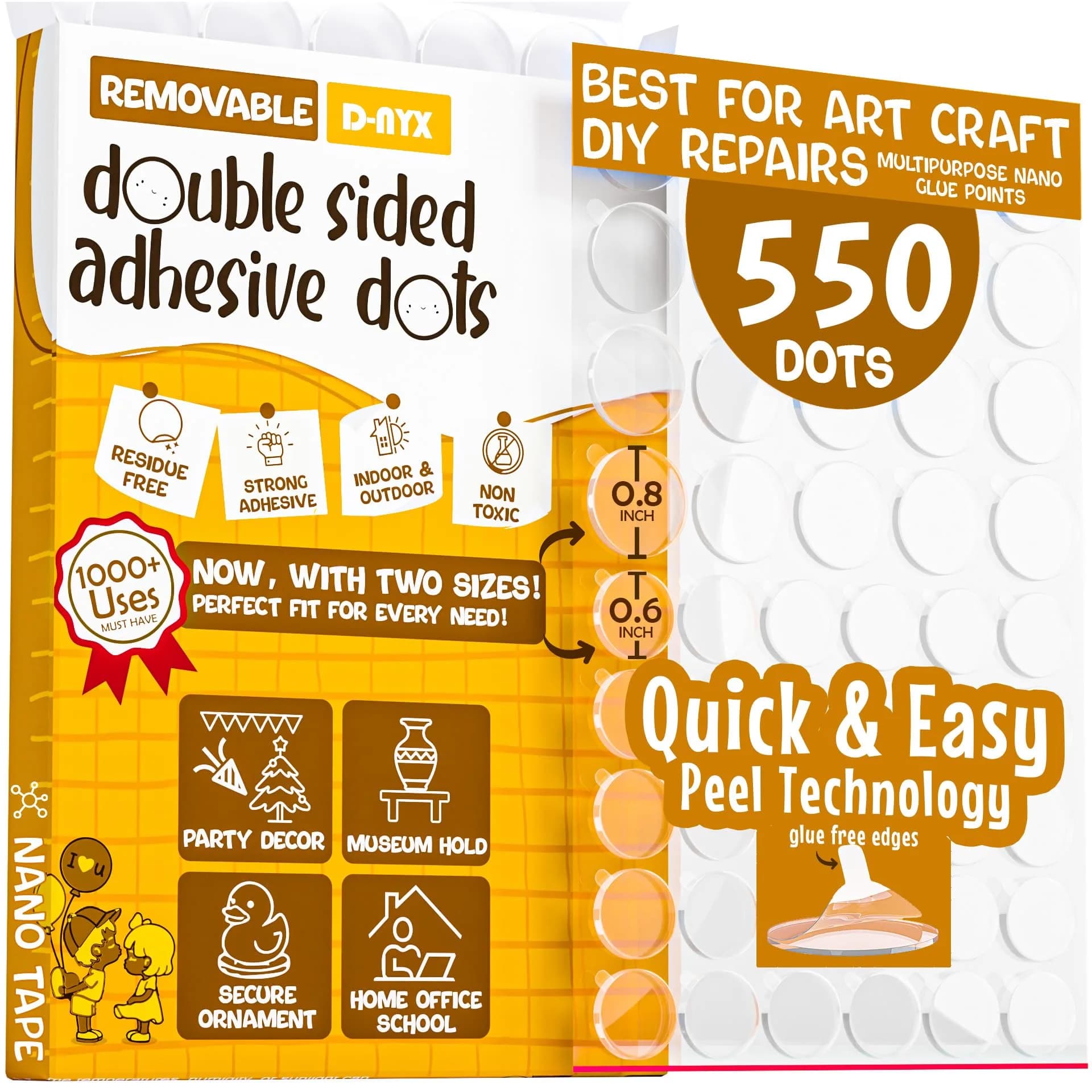 D-NYX Clear Double Sided Adhesive Dots (700 Pack) | Removable Sticky Tack for Crafts & Decor — 550 Sticky Dots
