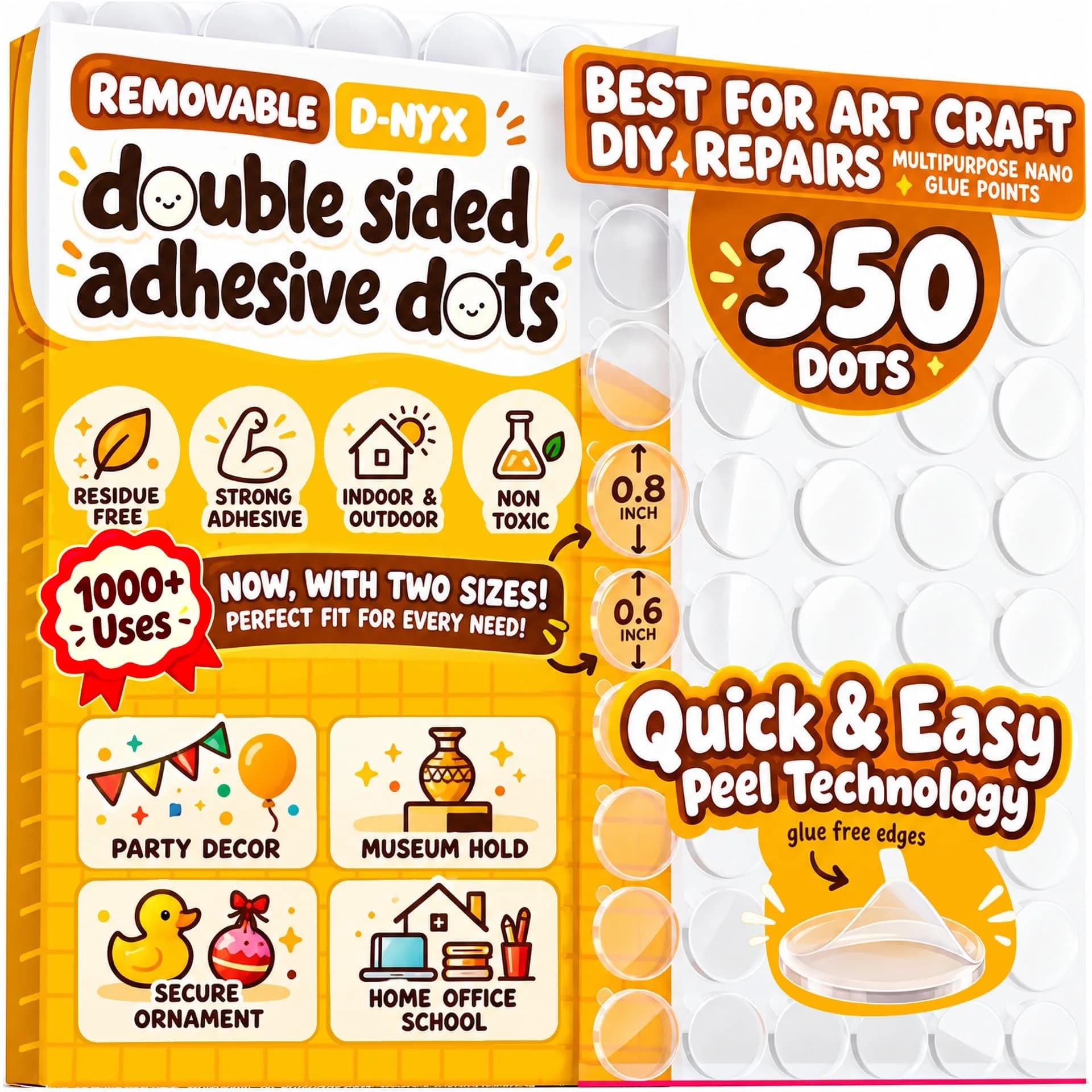 D-NYX Double Sided Tape Adhesive Dots 280-700 Pack | Reusable Clear Sticky Tack for Walls & Crafts - main product image