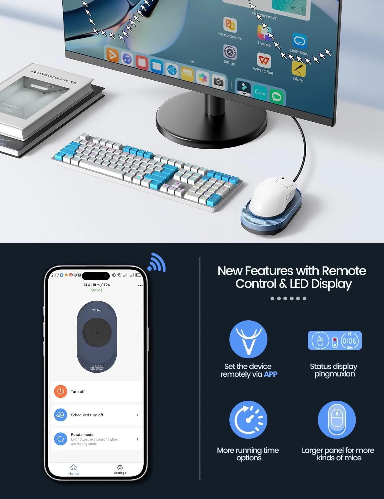 Vaydeer M3 Navy Blue Mouse Mover with App + Button Control - Keeps PC Active - view 3