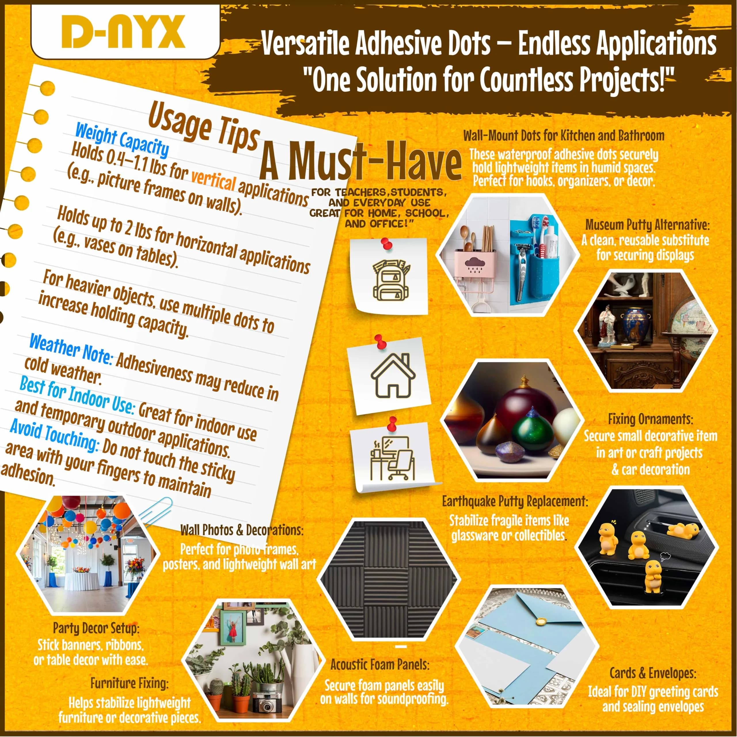 D-NYX Clear Double Sided Adhesive Dots (700 Pack) | Removable Sticky Tack for Crafts & Decor - view 4