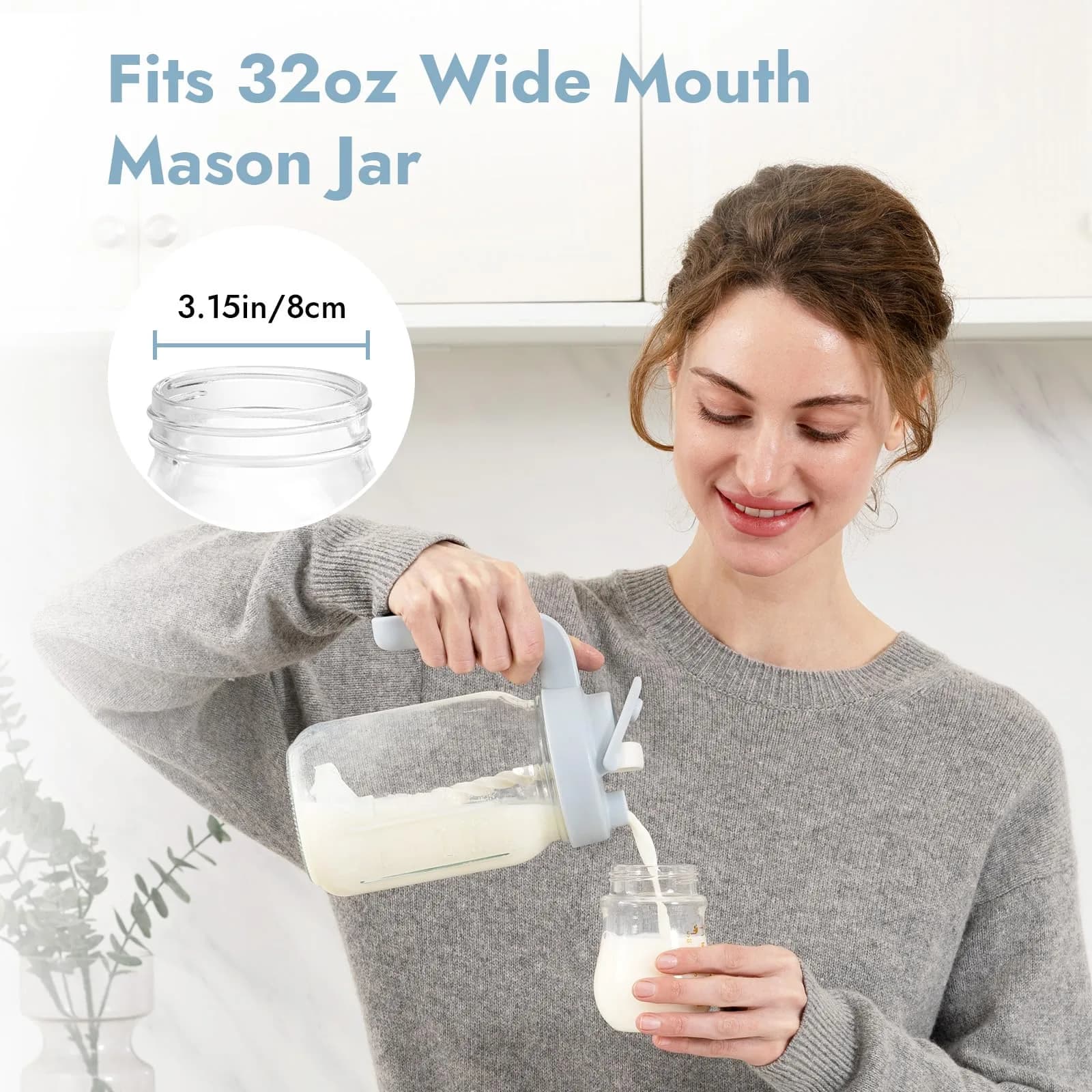 Papablic 32oz Wide Mouth Mason Jar Pour Spout Lid Blue | Formula Mixer with Flip Locking Spout - view 4