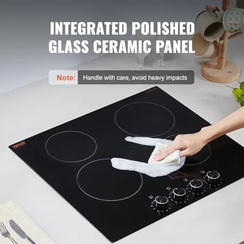VEVOR 24-inch 4-Burner Radiant Cooktop 6000W 220V | Built-In Electric Stove Top with Glass Panel thumbnail 4
