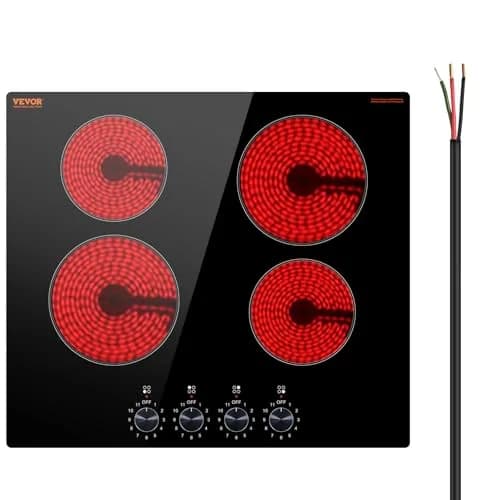 VEVOR 24-inch 4-Burner Radiant Cooktop 6000W 220V | Built-In Electric Stove Top with Glass Panel - main product image