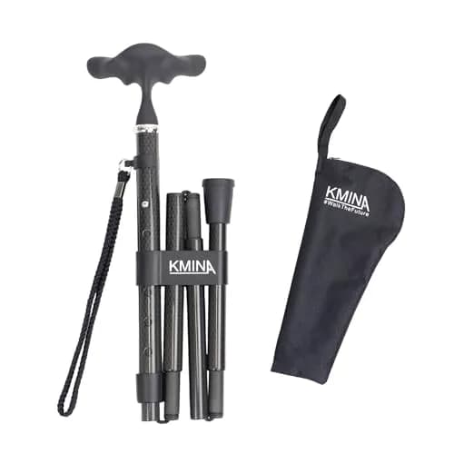 KMINA Folding Cane with Ergonomic Grip, Carbon Fiber, Adjustable, Black | Lightweight & Supportive for Daily Use thumbnail 1