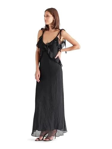 Steve Madden Adalina Dress, Black, X-Large | Gossamer V-Neck Maxi with Ruffle Detail thumbnail 2