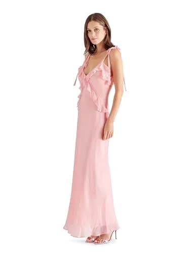 Steve Madden Adalina Dress, Pink Quartz, Large | V-Neck Maxi with Ruffle Detail thumbnail 1