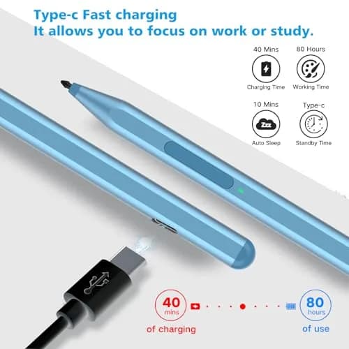 Milikilo Stylus Pen for Microsoft Surface Pro/Go/Laptop/Studio/Book with Eraser, Palm Rejection, Tilt, 1024 Pressure, Blue thumbnail 4