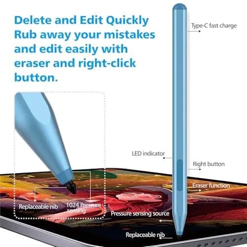 Milikilo Stylus Pen for Microsoft Surface Pro/Go/Laptop/Studio/Book with Eraser, Palm Rejection, Tilt, 1024 Pressure, Blue thumbnail 5
