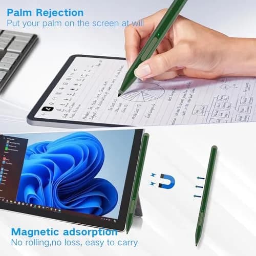 Milikilo Stylus Pen for Microsoft Surface Pro 12/11/10/9/8/X/7+/7/6/5/4/3, Surface Go 4/3/2/1, Surface Laptop 1-5, Studio, Book 3/2/1 with Eraser & Palm Rejection, 1024 Pressure, Green thumbnail 6