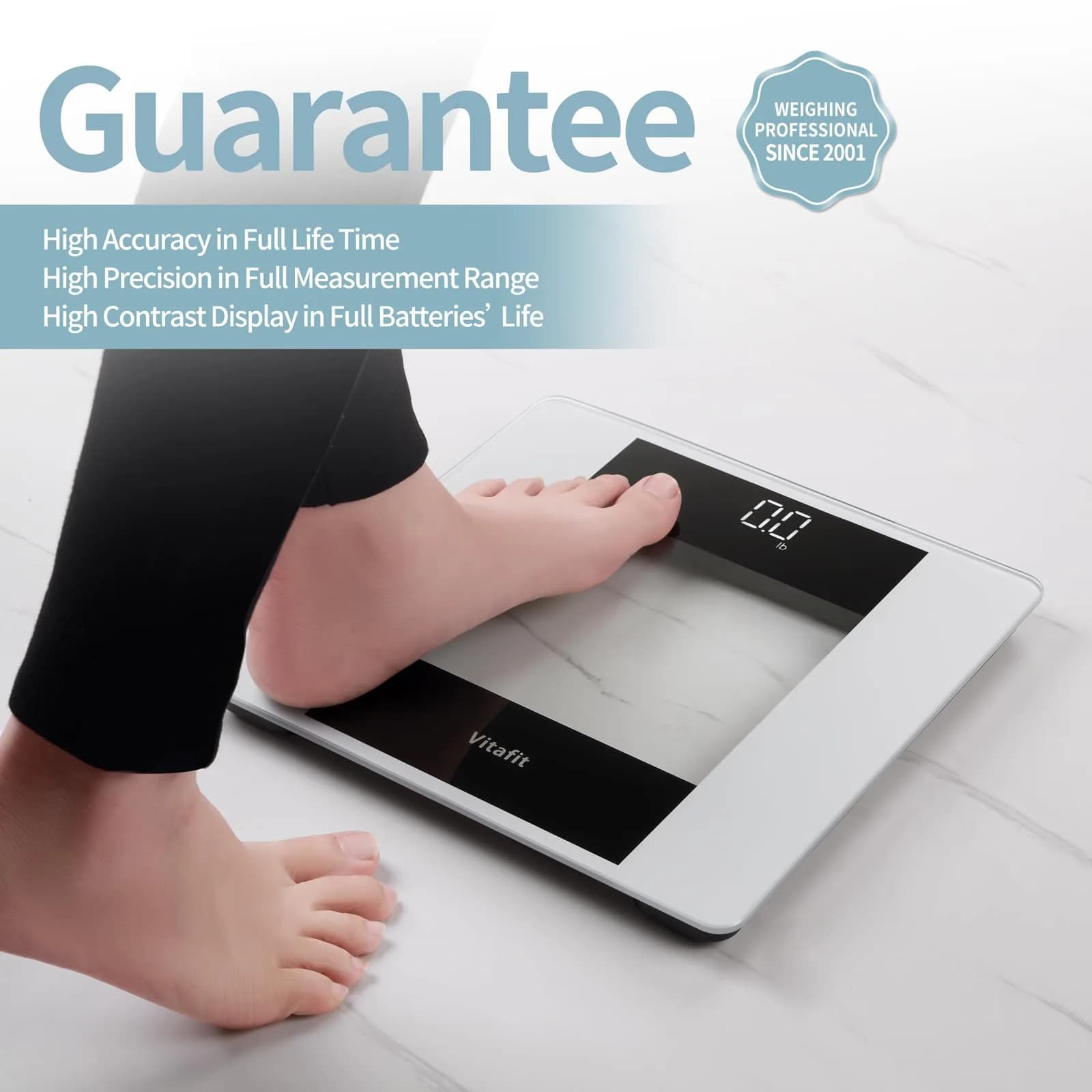 Vitafit Digital Body Weight Scale 180kg (400lb) | High Accuracy with White LED & Step-On - view 2