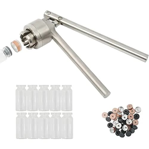 HighFree Manual Vial Crimper with 10x 3ml Vials, Stoppers & Caps | Stainless Steel Hand Sealing Machine for 13mm Flip Caps thumbnail 1