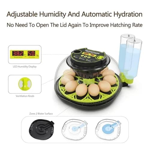 TRIOCOTTAGE 12 Egg Incubator with Automatic Turning & Humidity Control, 7.5"x7.5"x6.6" | Lab Supply for Hatching thumbnail 4